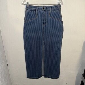 Avec Les Filles Jean Skirt NWT Sz 6 Pinstripe Midi Front Split‎